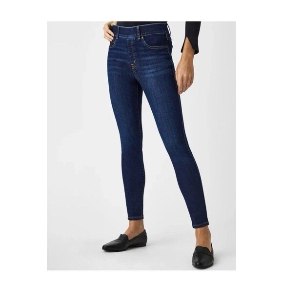 Spanx Women's Midnight Shade Blue Denim Ankle Skinny Pull On Jegging Jean Medium - Picture 1 of 7